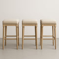 Lot de 3 Tabourets de Bar en Bois et Tissu Beige