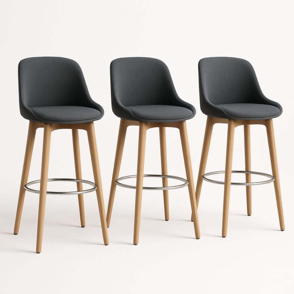 Ensemble de 3 tabourets de bar en bois et tissu noir