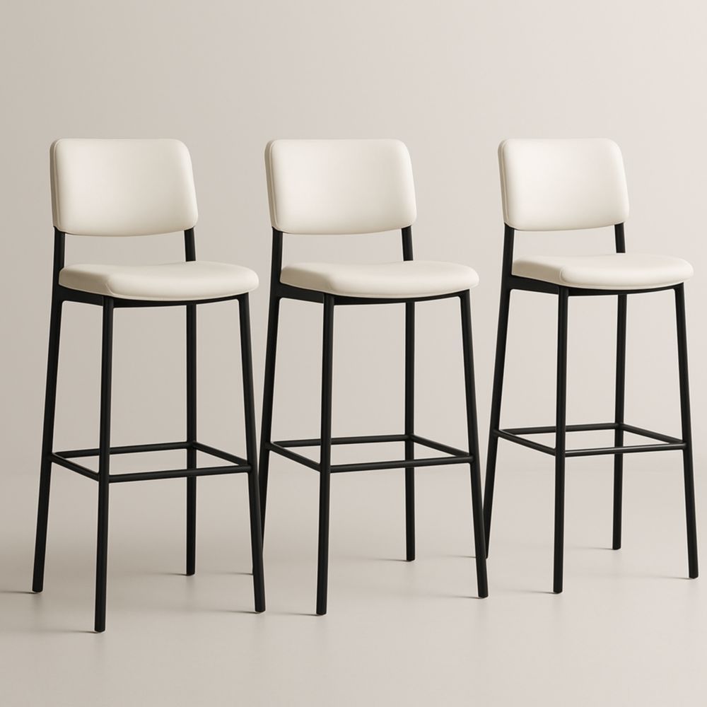 Lot de 3 tabourets de bar en acier et PU Crème 105 cm