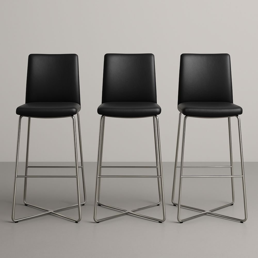 Tabourets de Bar Ensemble de 3 Pièces Métal et Cuir Synthétique Noir