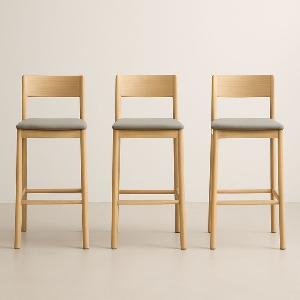 Ensemble de Tabourets de Bar en Bois et Tissu Gris