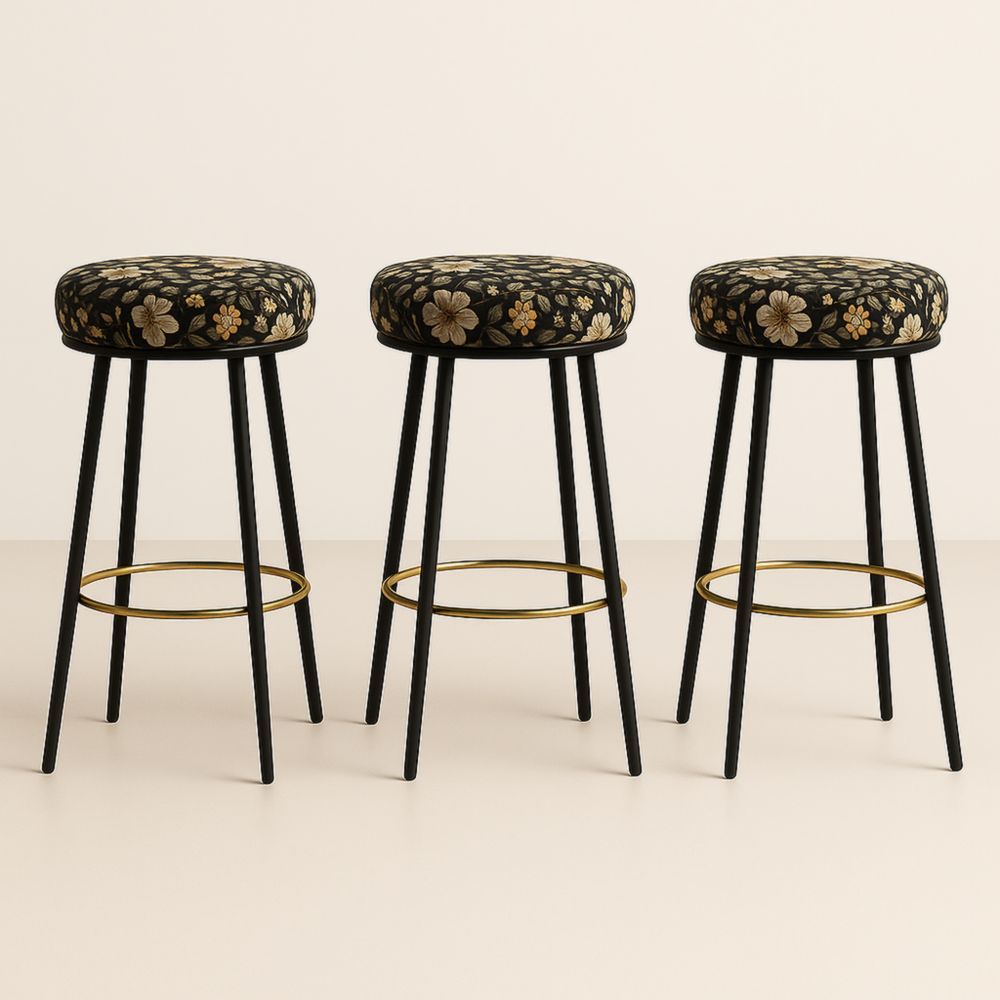Lot de 3 tabourets en métal avec motif floral