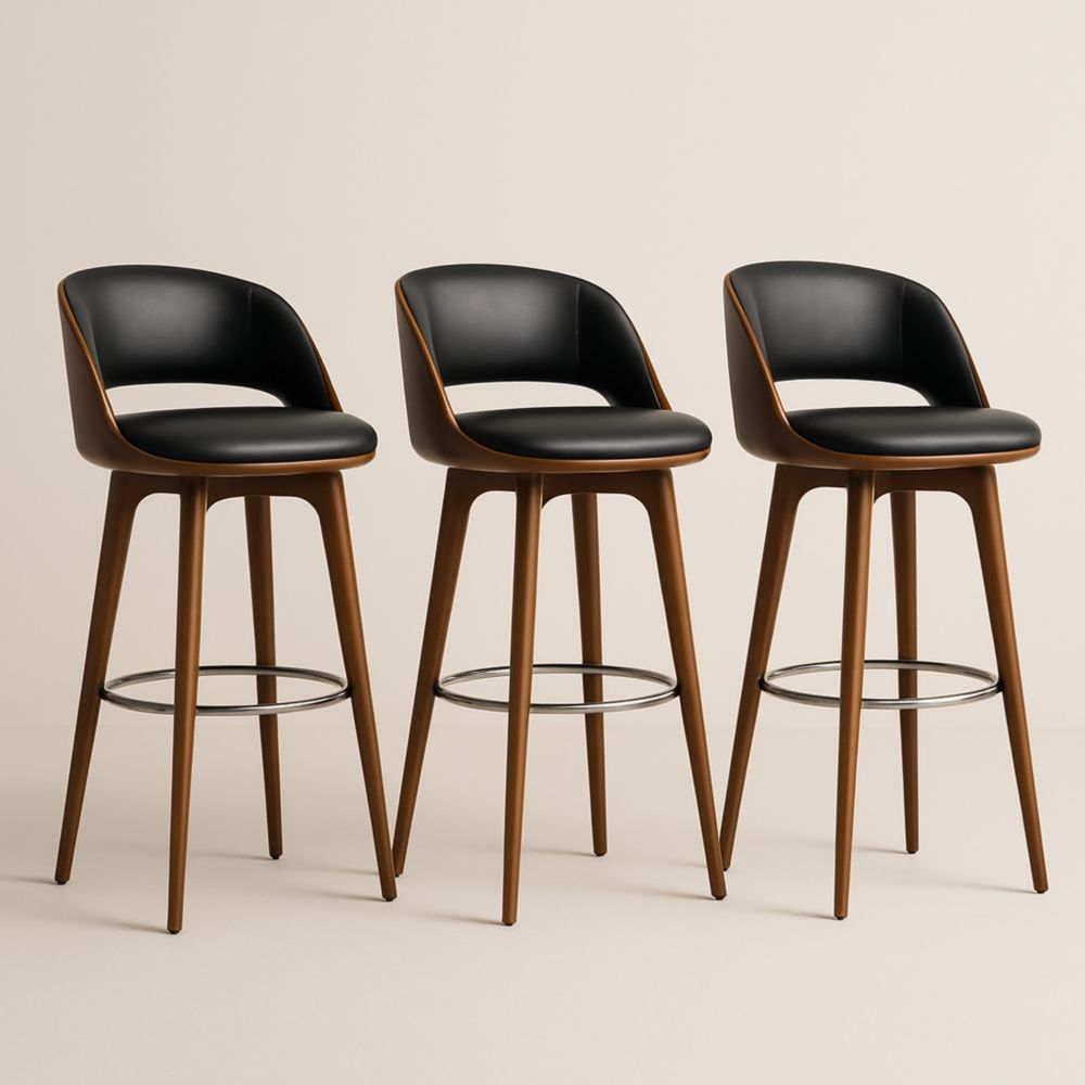 Ensemble de 3 Tabourets de Bar en Bois et Similicuir Noir