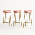 Tabouret de bar en métal et tissu imprimé rose 75 cm - Lot de 3