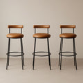 Lot de 3 tabourets de bar en cuir synthétique marron et métal noir