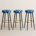 Lot de 3 Tabourets de Bar en Tissu Imprimé Bleu et Blanc