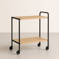 Chariot de Service Rectangulaire Bois Métal 2 Niveaux Noir Naturel