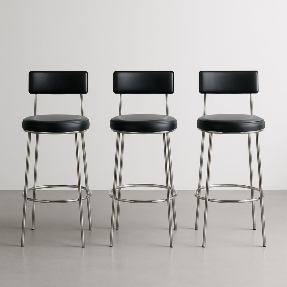 Lot de 3 tabourets de bar en métal et cuir synthétique noir