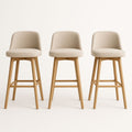 Ensemble de 3 Tabourets de Bar en Tissu Beige avec Structure en Bois