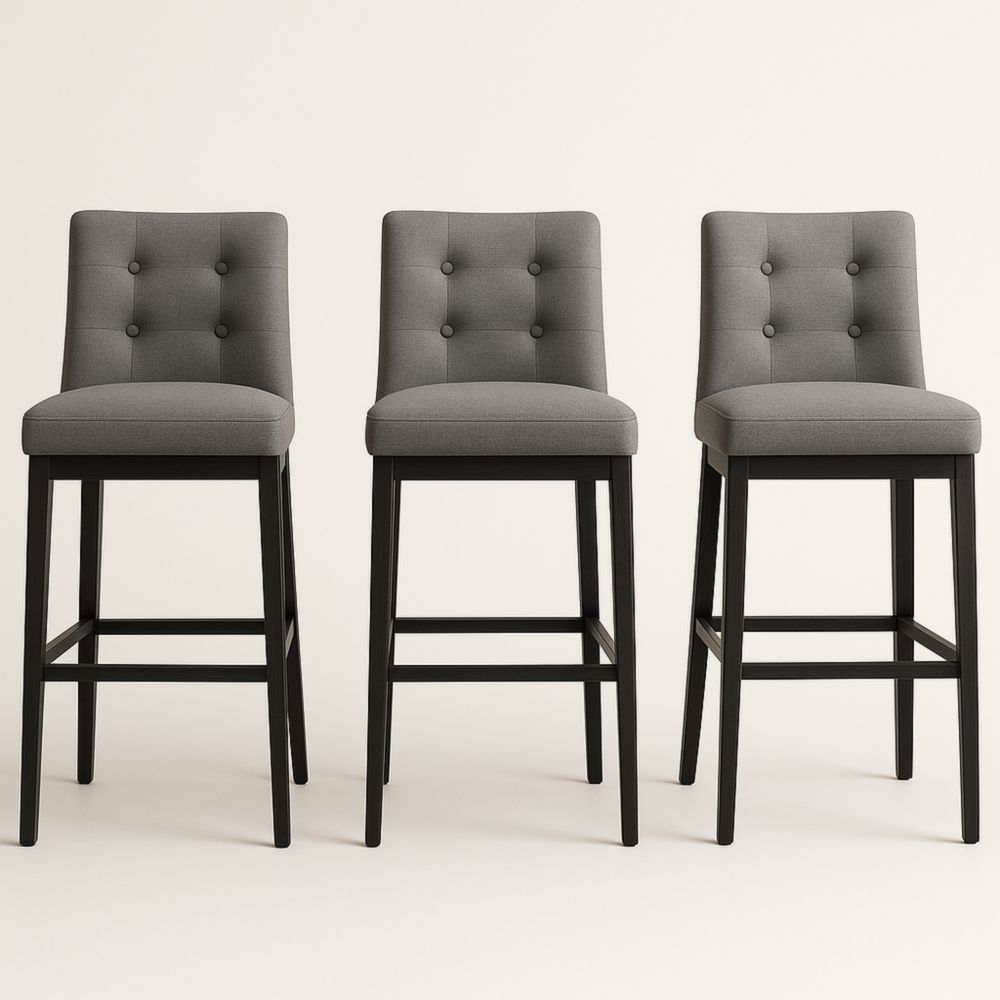 Tabourets de bar en tissu gris avec pieds en bois, lot de 3