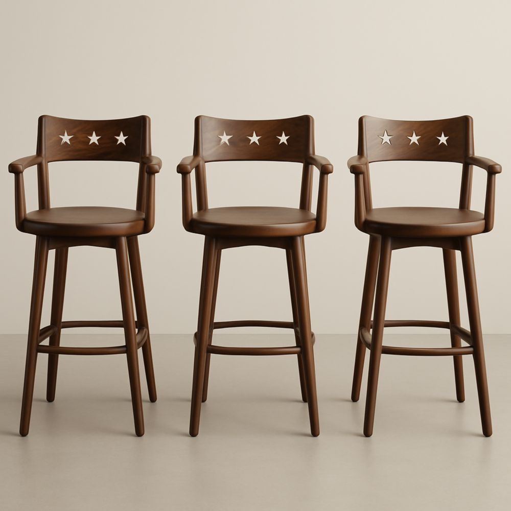 Tabourets Hauts en Bois Marron avec Accoudoirs et Découpe Étoiles