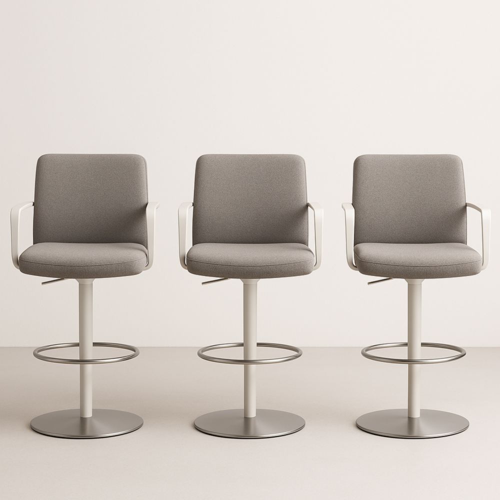Lot de 3 tabourets de bar réglables pivotants avec accoudoirs en tissu gris