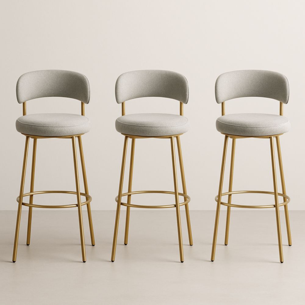 Tabourets de Bar en Tissu Gris avec Structure Métallique Dorée - Lot de 3