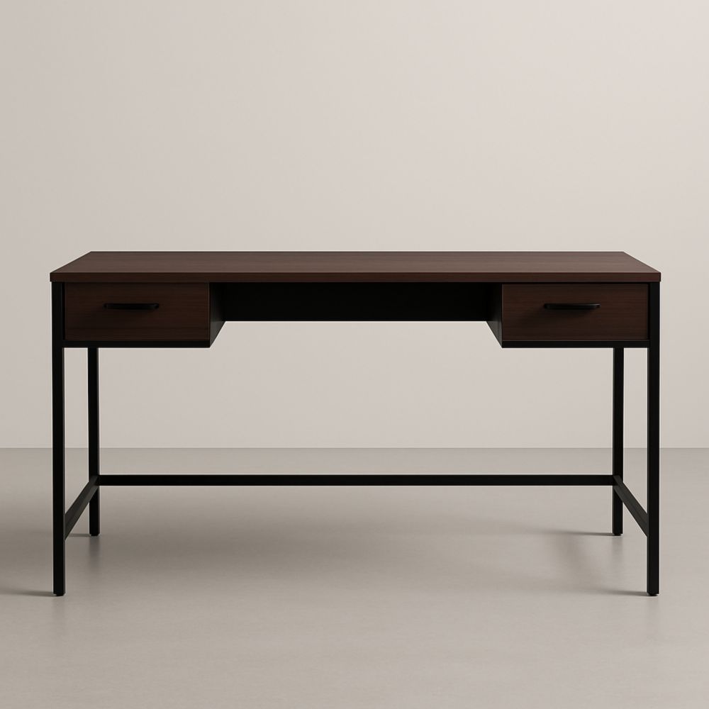 Bureau Rectangulaire Marron en Bois et Métal avec Tiroirs 140x60x75 cm