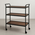 Chariot de Service Métal Noir et Contreplaqué 3 Niveaux