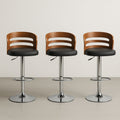 Lot de 3 tabourets de bar pivotants en bois et similicuir avec pied réglable chromé