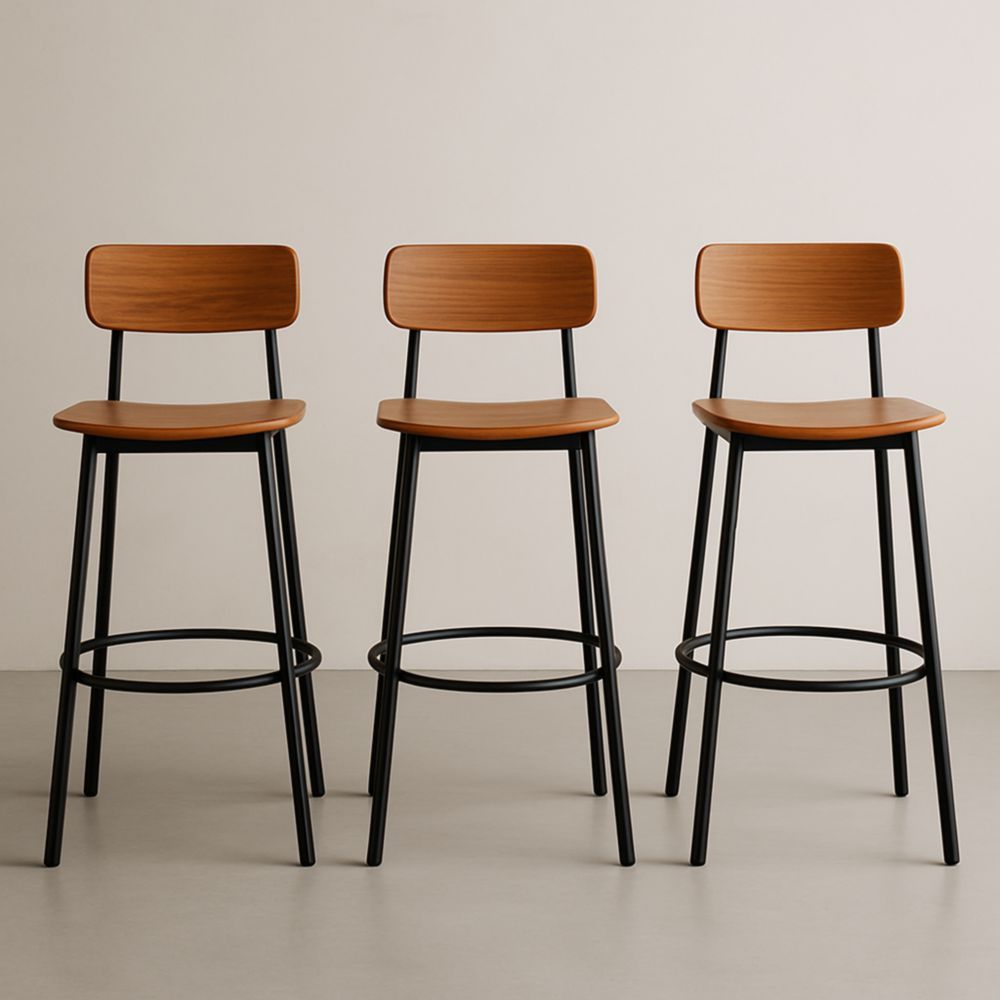 Lot de 3 tabourets de bar en bois et métal noir
