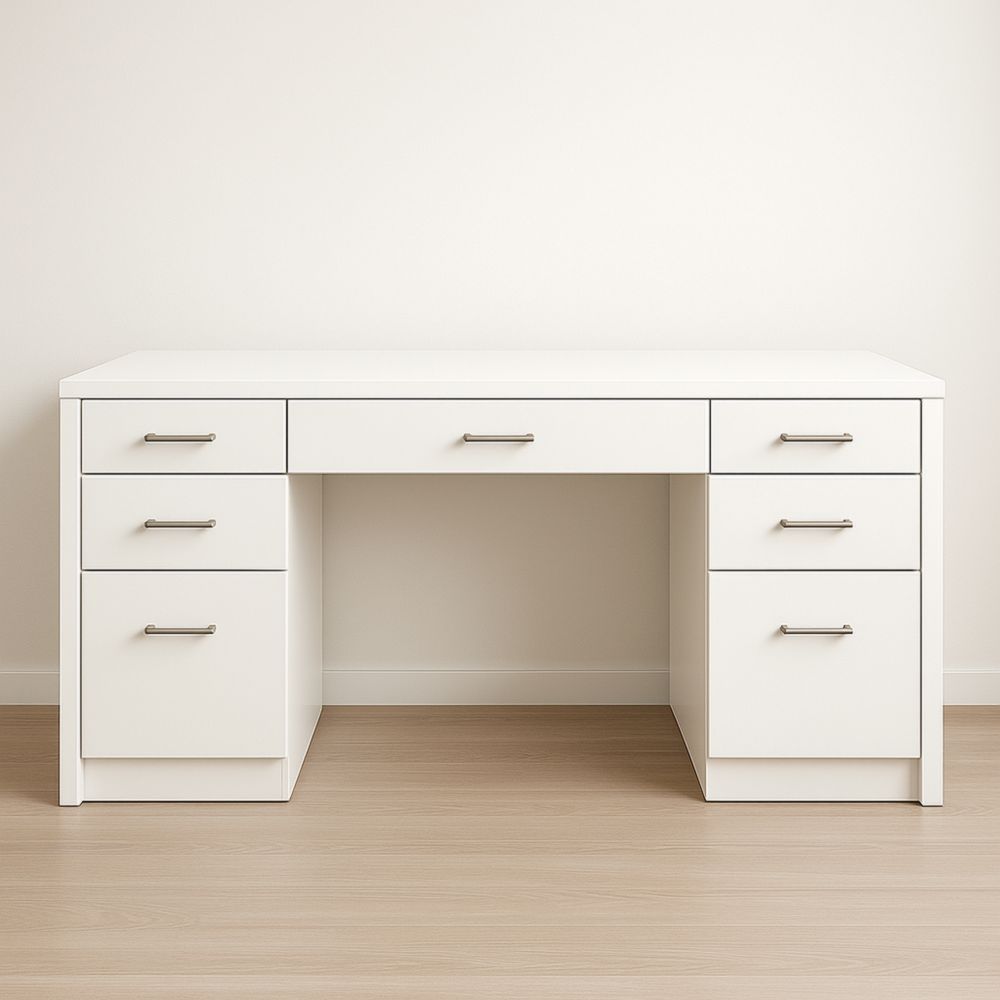 Bureau MDF Blanc avec Tiroirs 150x73x60 cm