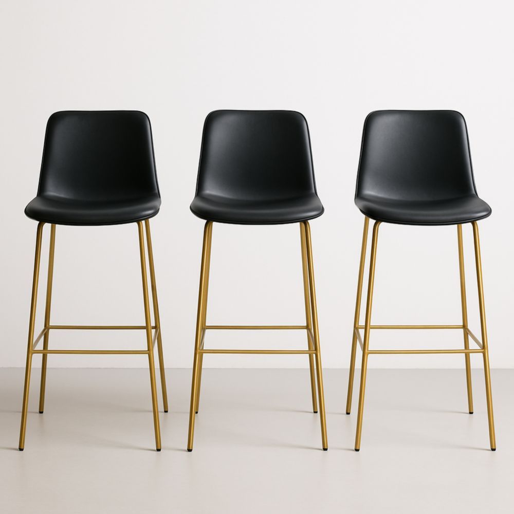 Lot de 3 Tabourets Hauts Noir Métal PU